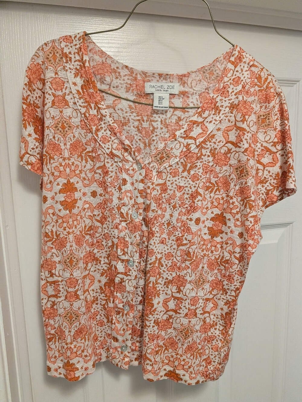 Rachel Zoe 100% Linen Boho Chic Top Petite Small | Lightweight Summer Blouse SP